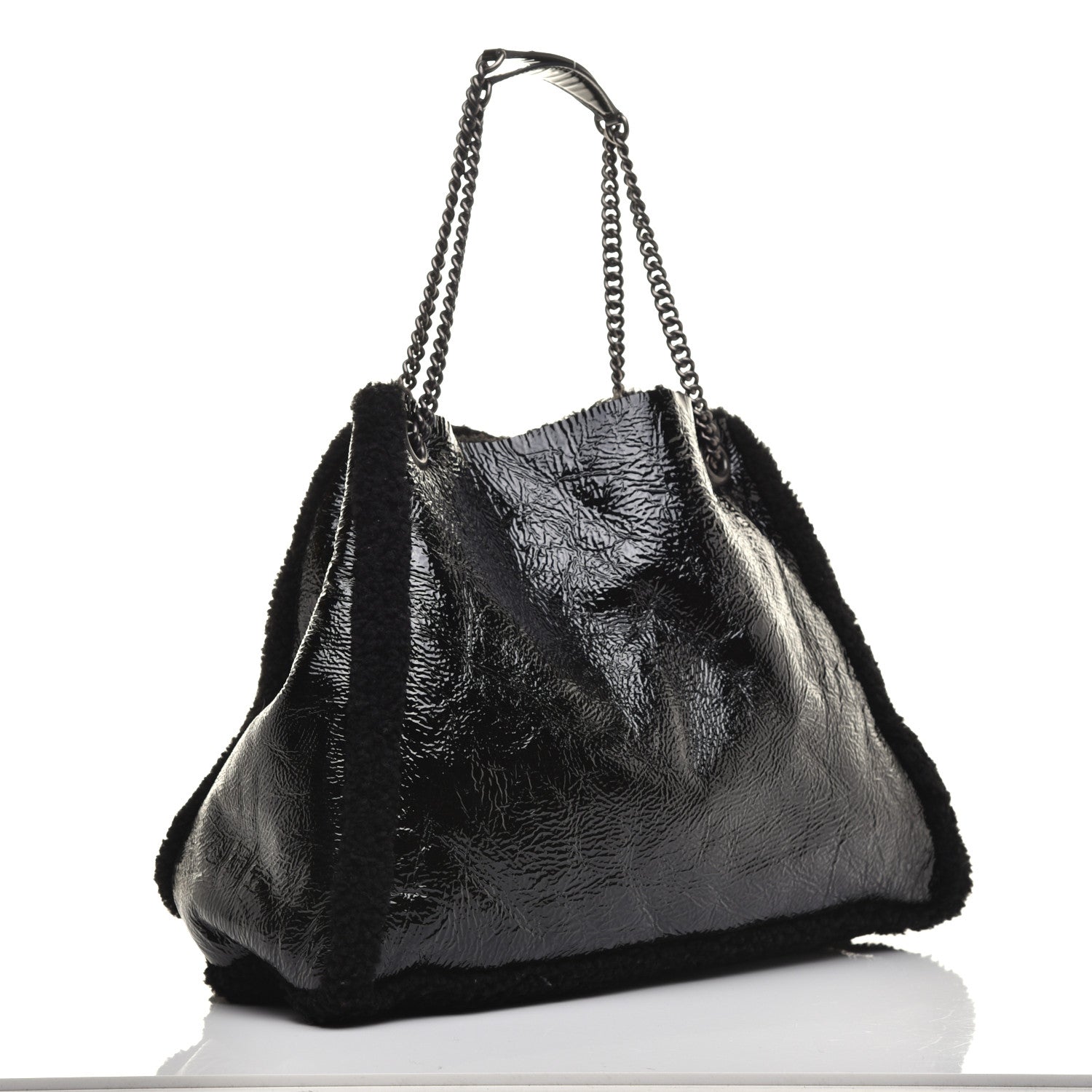 Gucci Patent Shearling Medium Soho Chain Shoulder Bag Black 3 of 9