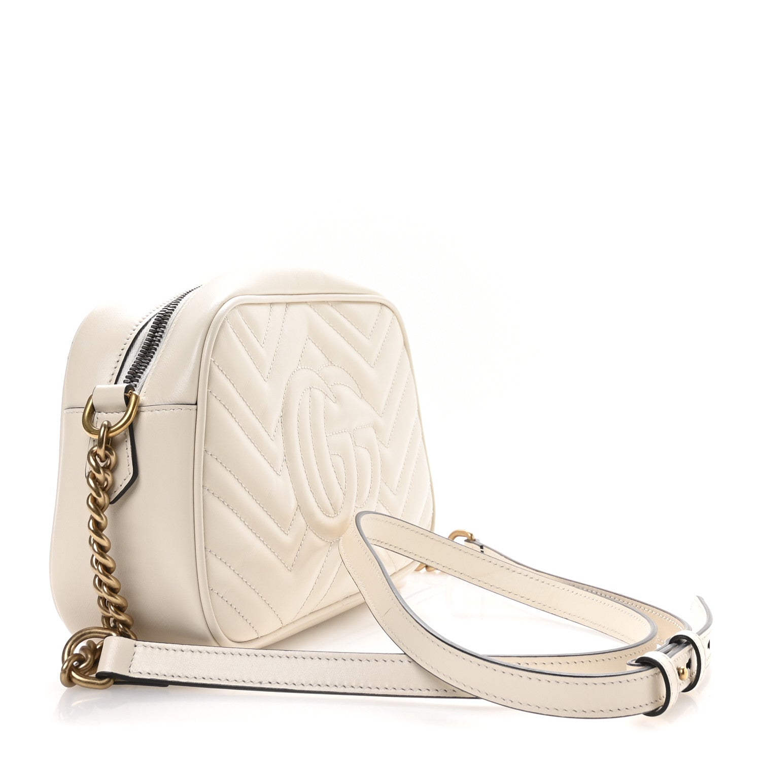 Gucci Calfskin Matelasse Small GG Marmont Chain Shoulder Bag White 3 of 10