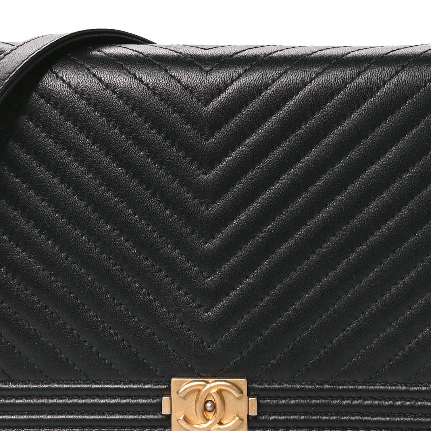 Chanel LAmbskin Chevron Boy Wallet On Chain WOC Black 9 of 12