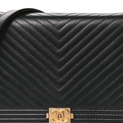 Chanel LAmbskin Chevron Boy Wallet On Chain WOC Black 9 of 12