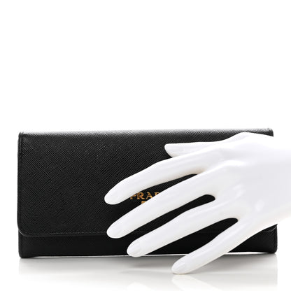 Prada Saffiano Metal Continental Flap Travel Wallet Black 2 of 8