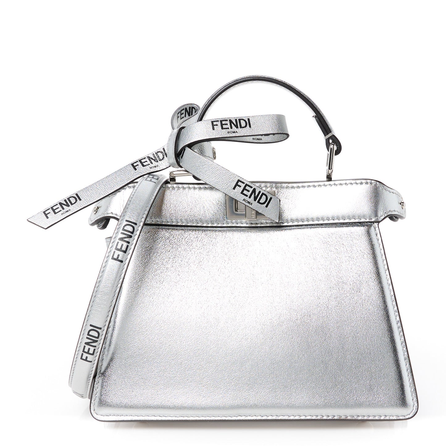 X MARC JACOBS Vitello Catalan Mirror Petite Peekaboo I SEE U Satchel Argento