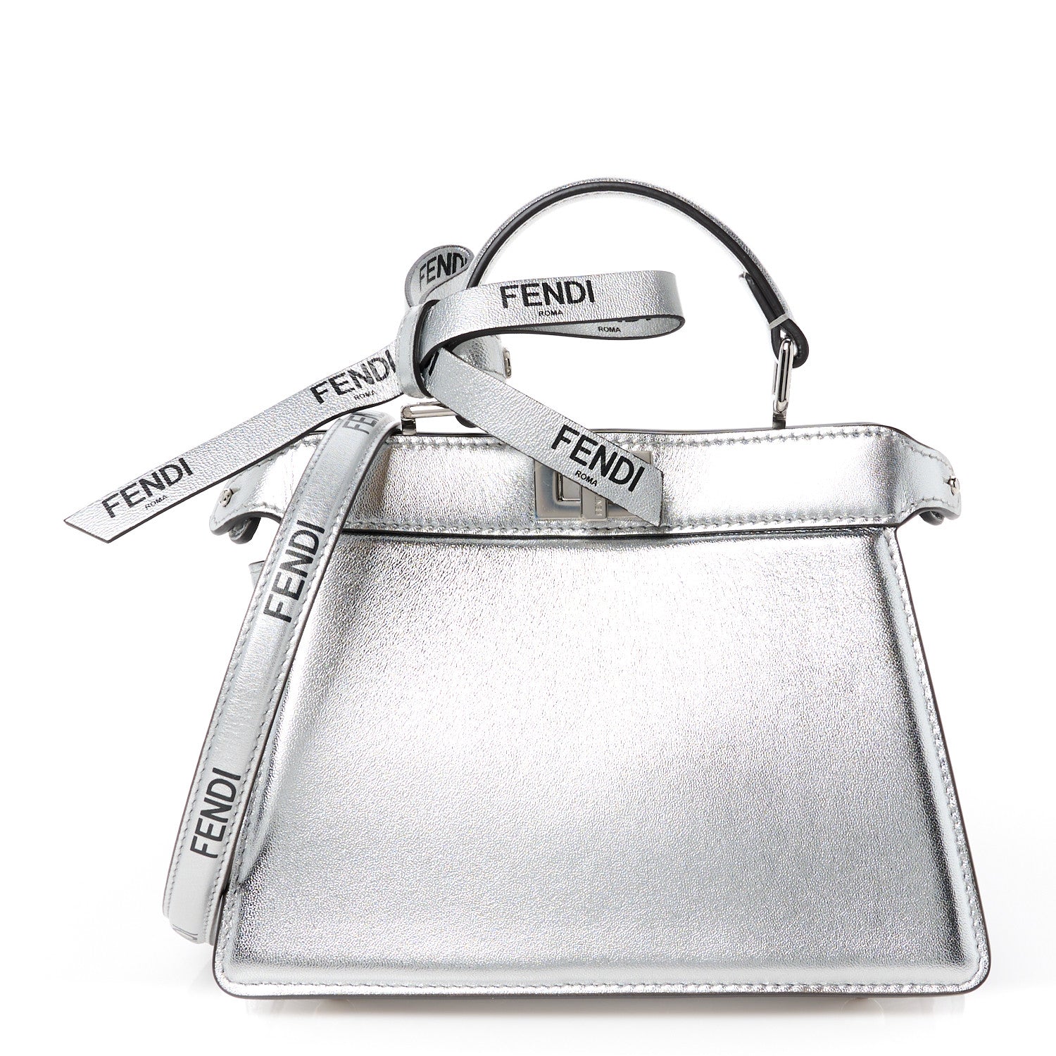 Fendi X MARC JACOBS Vitello Catalan Mirror Petite Peekaboo I SEE U Satchel Argento 1 of 11