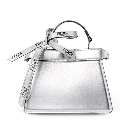 Fendi X MARC JACOBS Vitello Catalan Mirror Petite Peekaboo I SEE U Satchel Argento 1 of 11