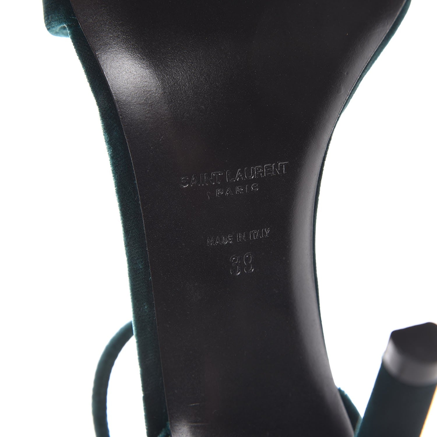 Saint Laurent Velvet Amber 105 Ankle Strap Sandals 39 Malachite 9 of 10