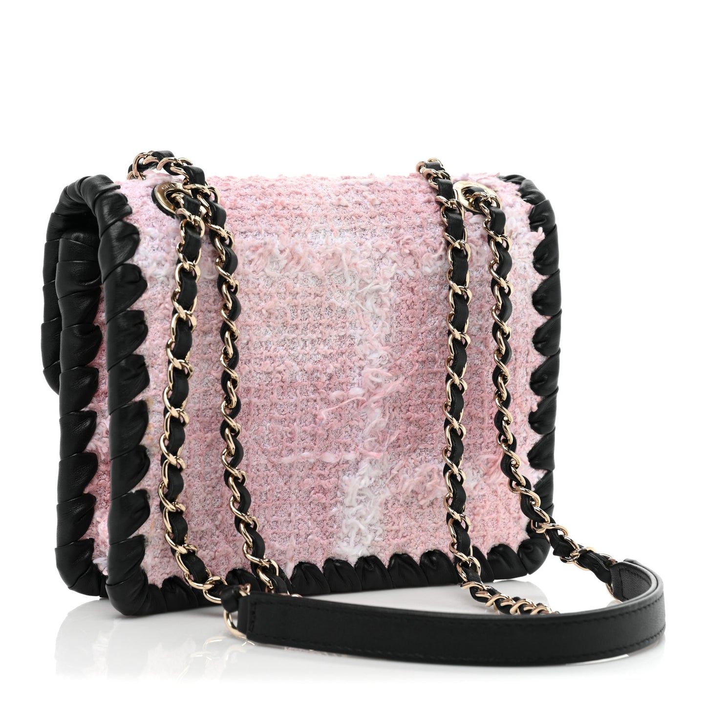 Tweed Braided Calfskin Mini My Own Frame Flap Pink Black