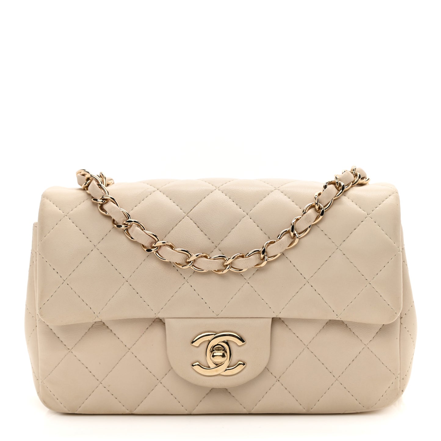 Lambskin Quilted Mini Rectangular Flap Light Beige
