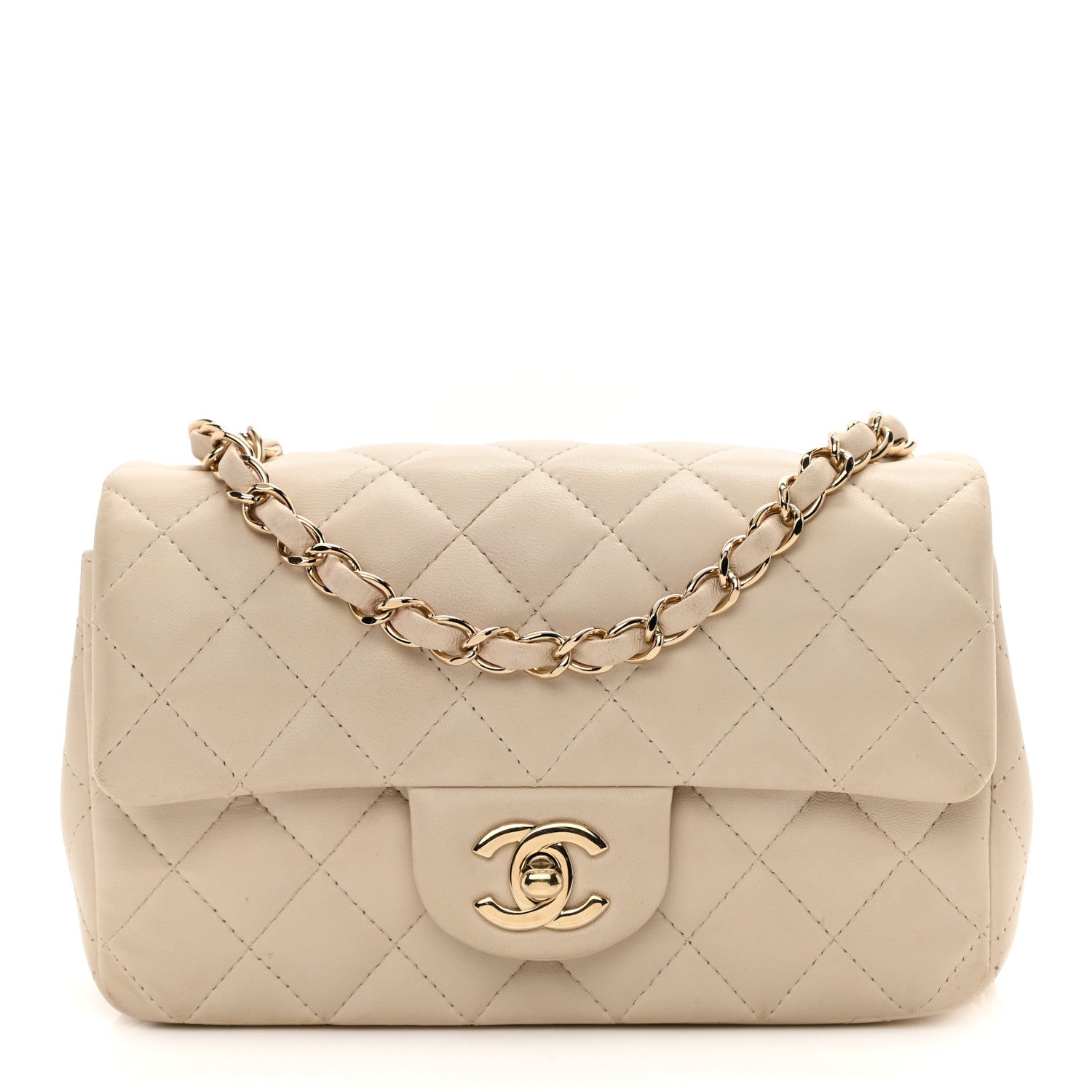 Chanel Lambskin Quilted Mini Rectangular Flap Light Beige 1 of 9