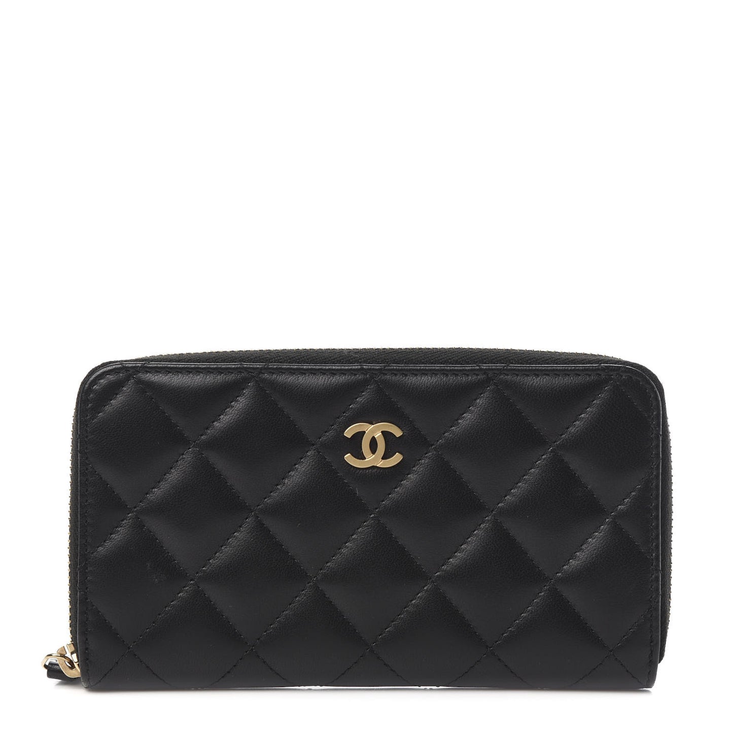 Lambskin Quilted Small Zip Around Wallet Black