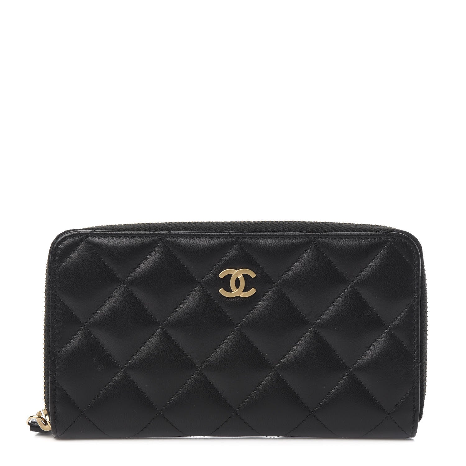 Chanel Lambskin Quilted Small Zip Around Wallet Black 1 of 9