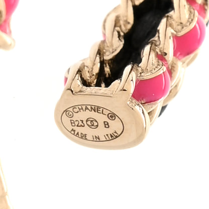 Chanel Lambskin Enamel CC Chain Hoop Earrings Gold Black Pink 4 of 5