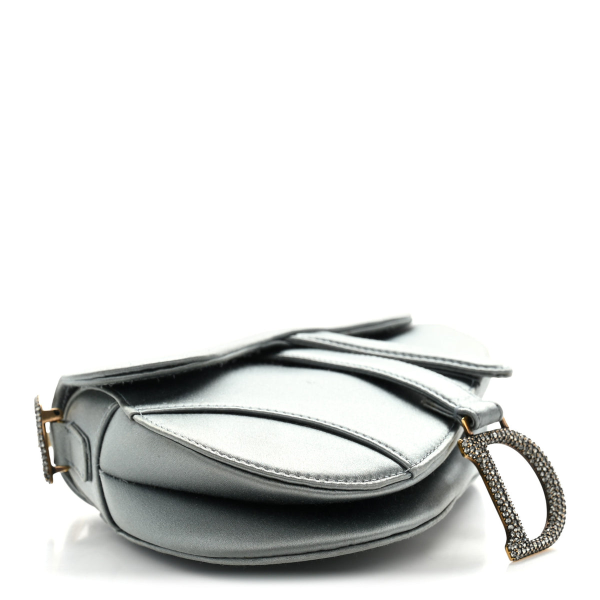 Satin Crystal Mini Saddle Bag Blue Gray