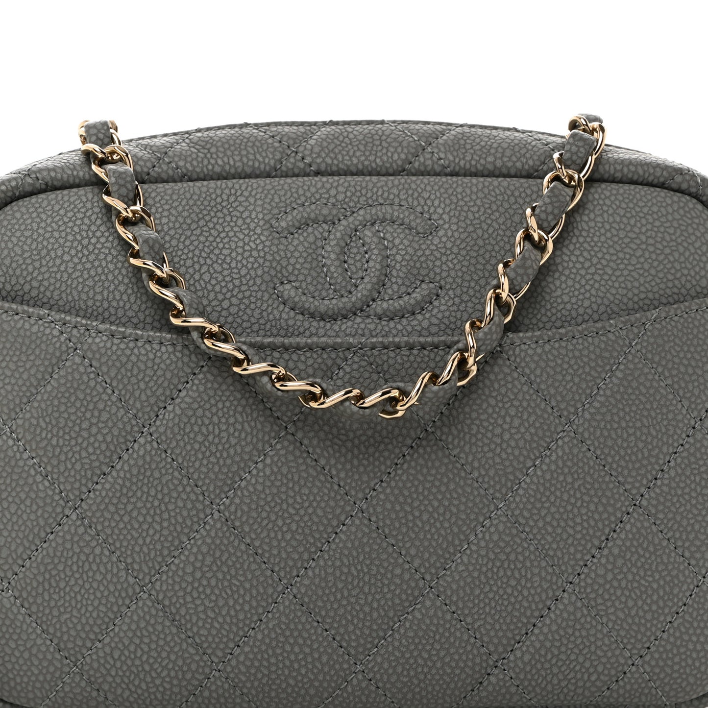Iridescent Caviar Flat Quilted Small Coco Tassel Camera Case Grey