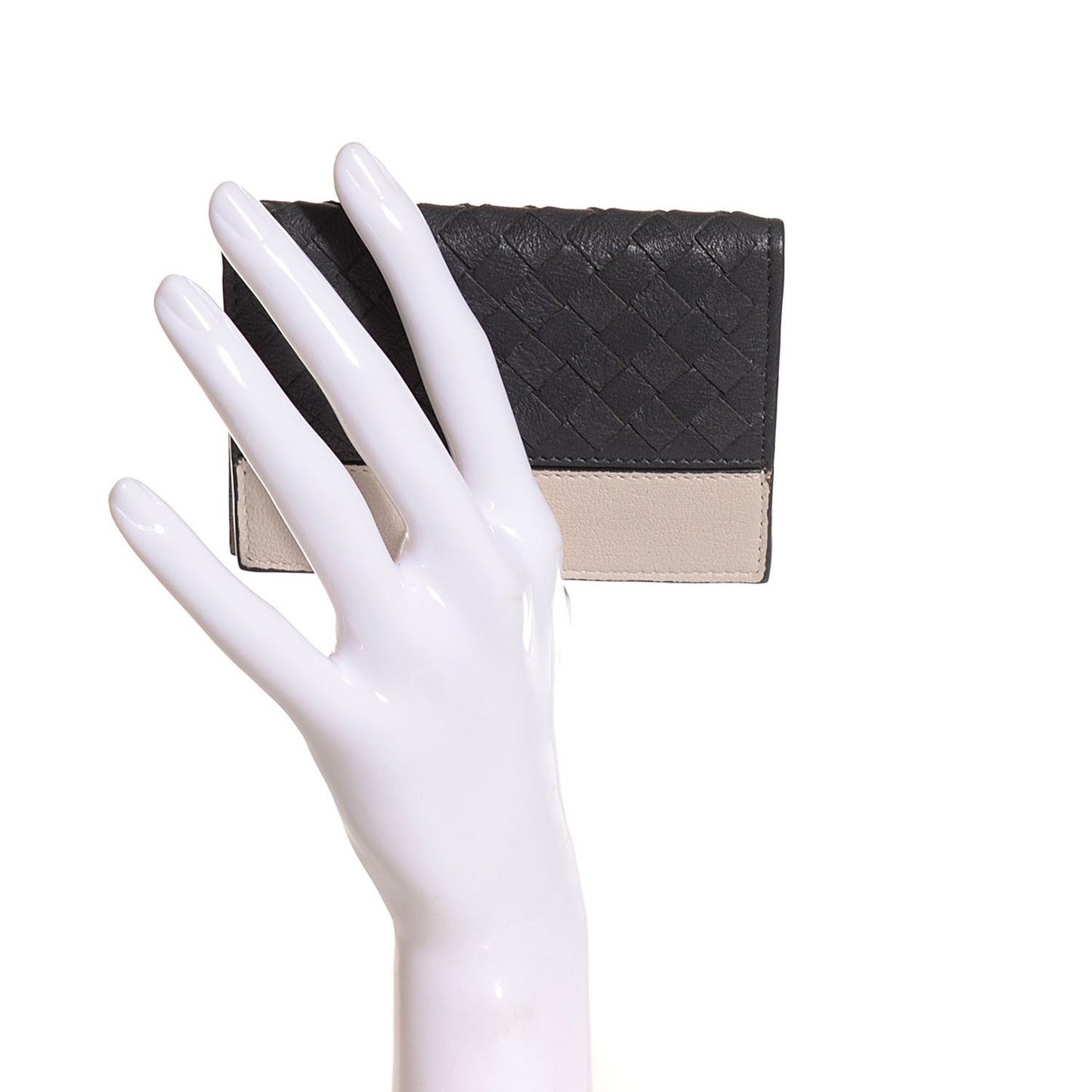 Washed Lambskin Intrecciato Bi-Color Card Case Medium Grey Mist