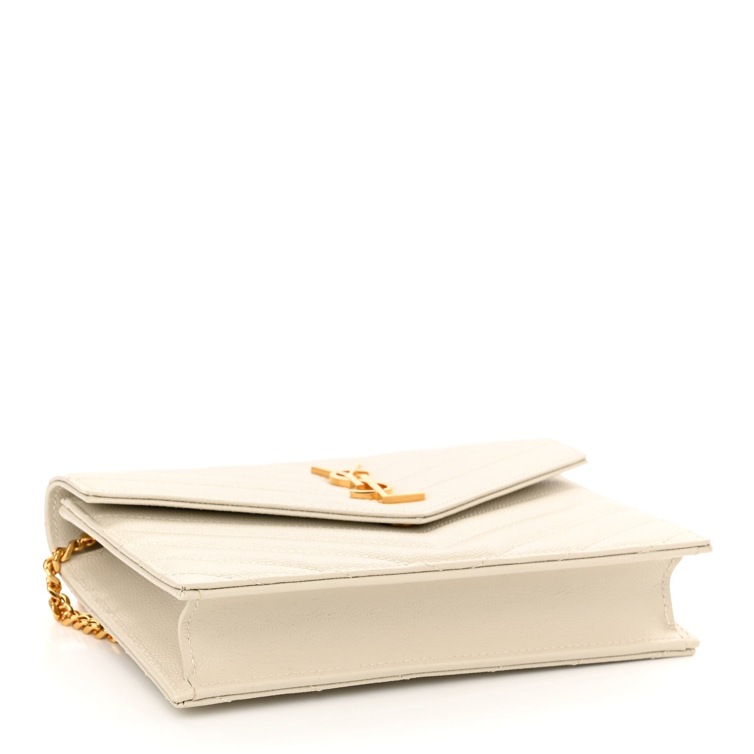 Saint Laurent Grain De Poudre Matelasse Chevron Monogram Envelope Chain Crema Soft 4 of 9
