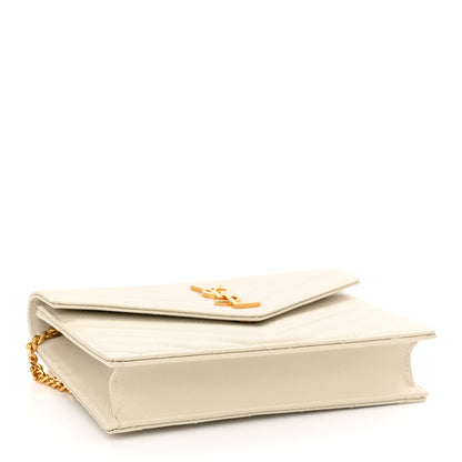 Saint Laurent Grain De Poudre Matelasse Chevron Monogram Envelope Chain Crema Soft 4 of 9
