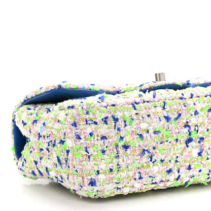 Chanel Tweed Quilted Mini Rectangular Flap White Blue Green 9 of 10