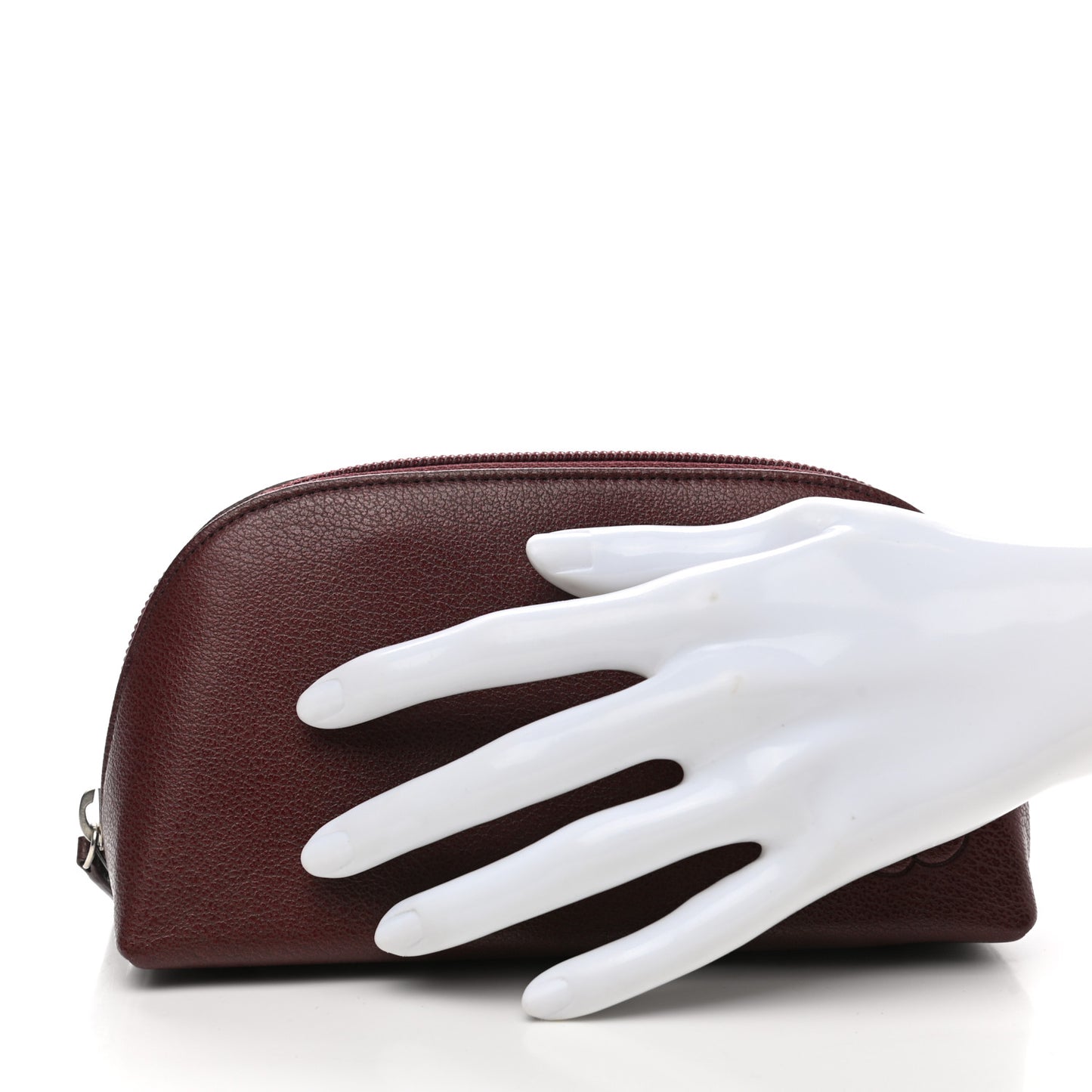 Goatskin Camellia Embossed Cosmetic Case Burgundy
