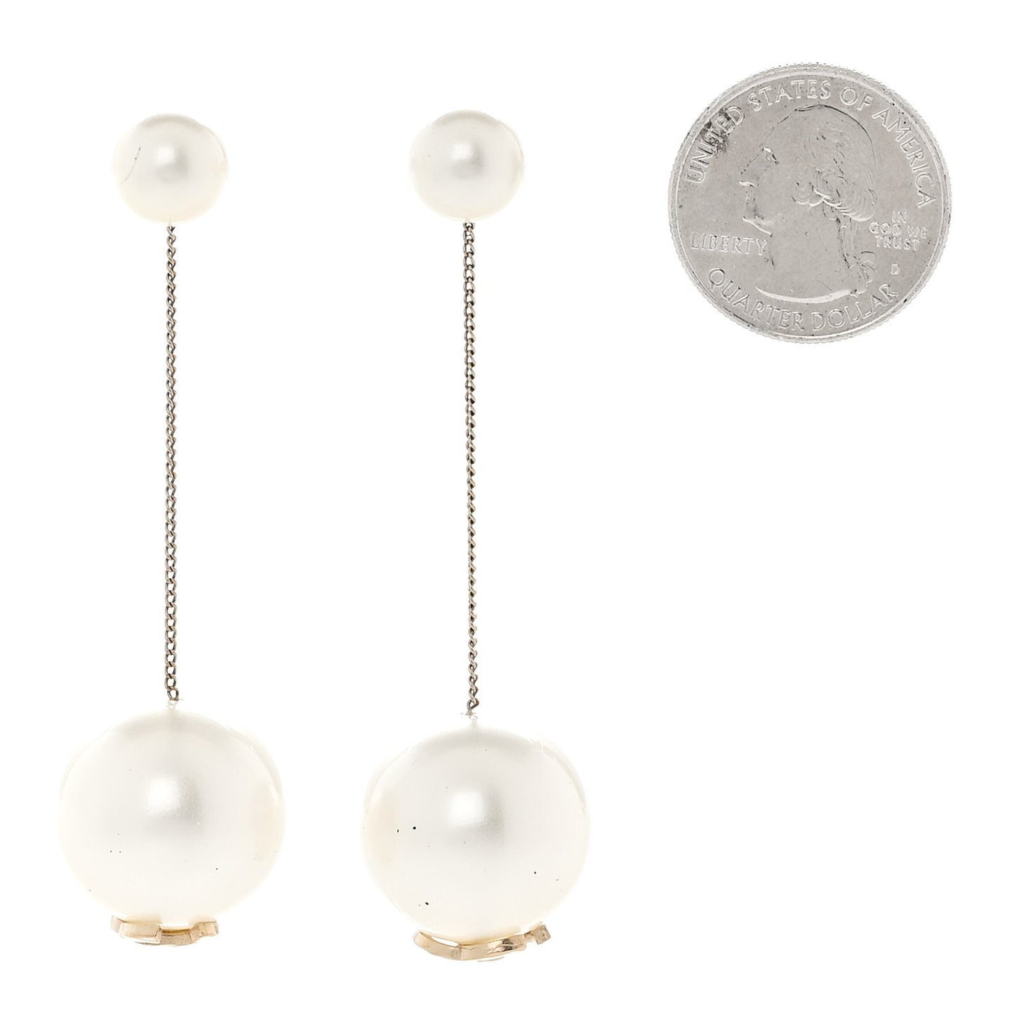 Pearl CC Chain Drop Earrings Gold