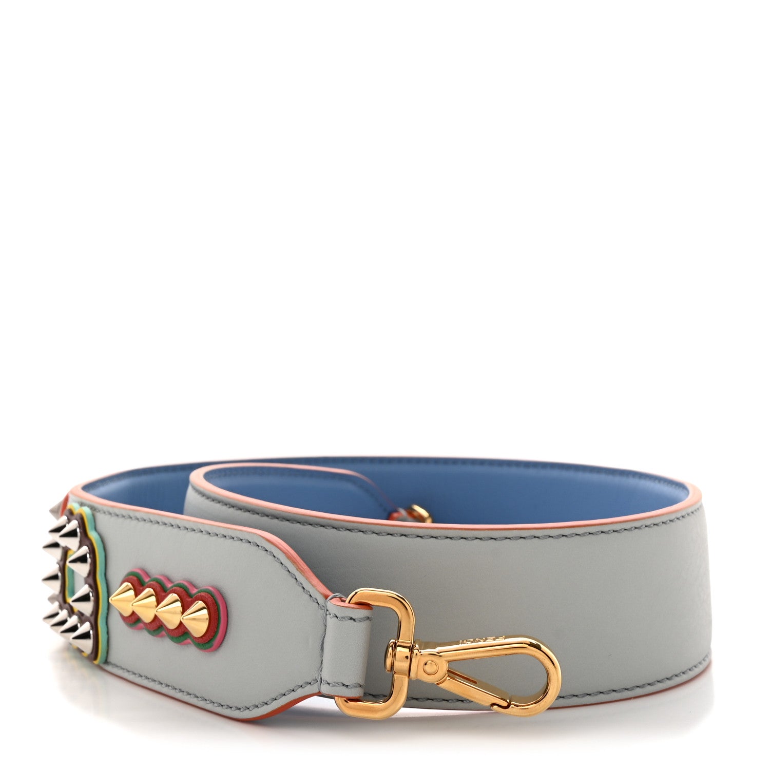 Fendi Vitello Dolce Fun Fair Metal Studded Strap You Grigio Perla Blue Multicolor 1 of 4