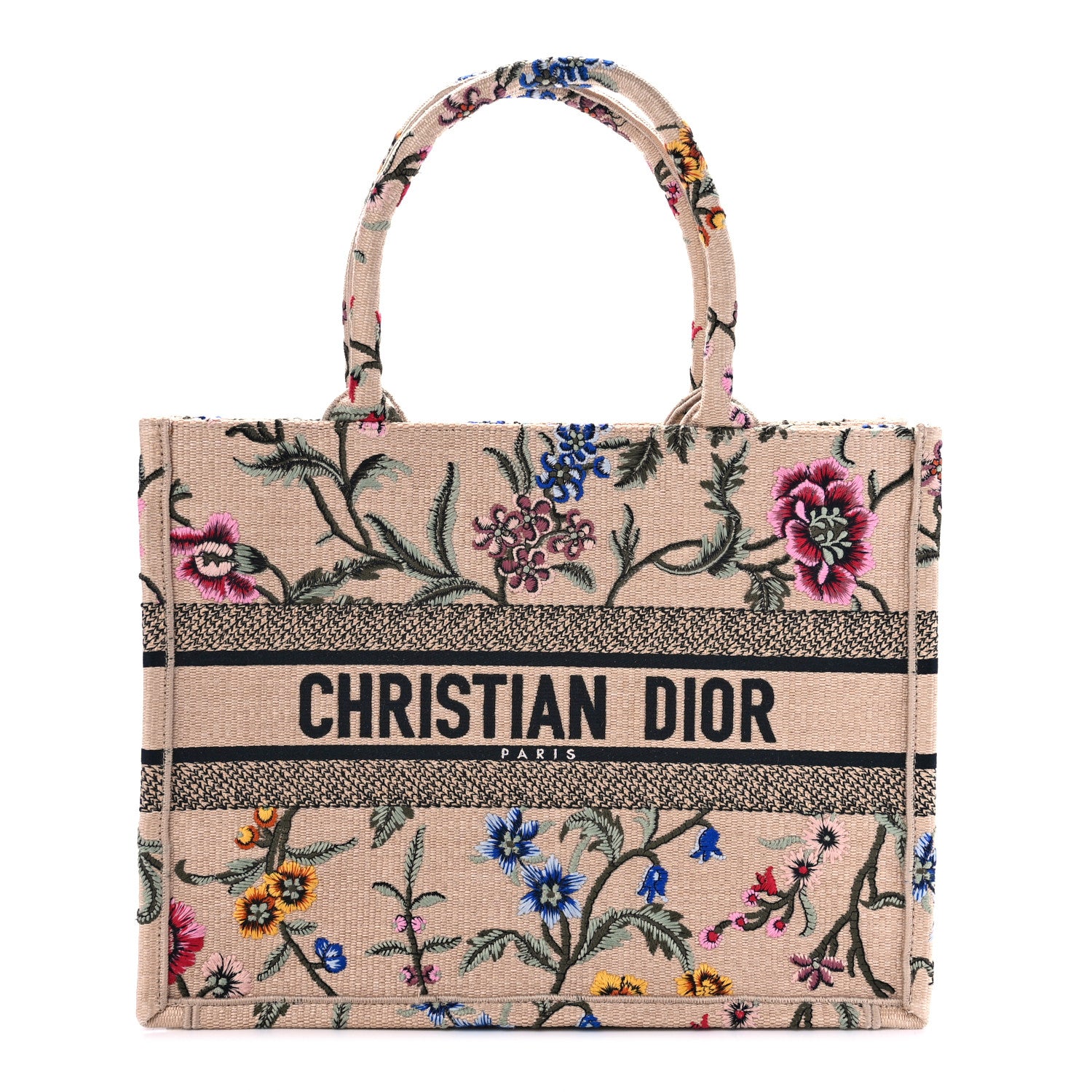 Christian Dior Raffia Embroidered Petites Fleurs Medium Book Tote Natural 1 of 9