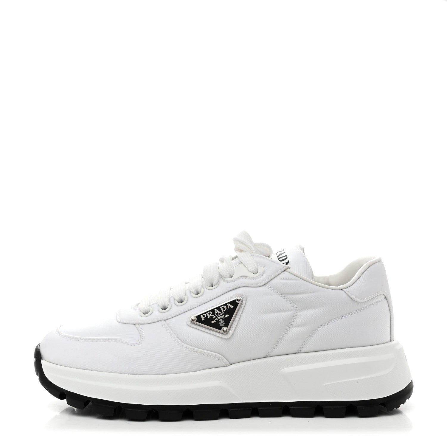 Prada Re-Nylon Spazzolato Metal Triangle Logo Womens Prax 01 45mm Sneakers 37 White Black 1 of 10