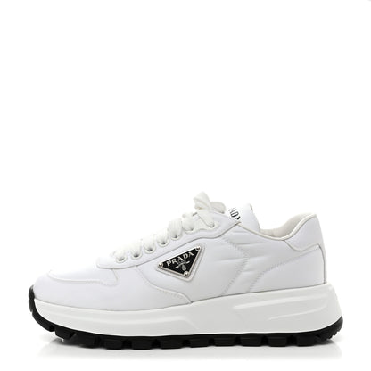 Prada Re-Nylon Spazzolato Metal Triangle Logo Womens Prax 01 45mm Sneakers 37 White Black 1 of 10