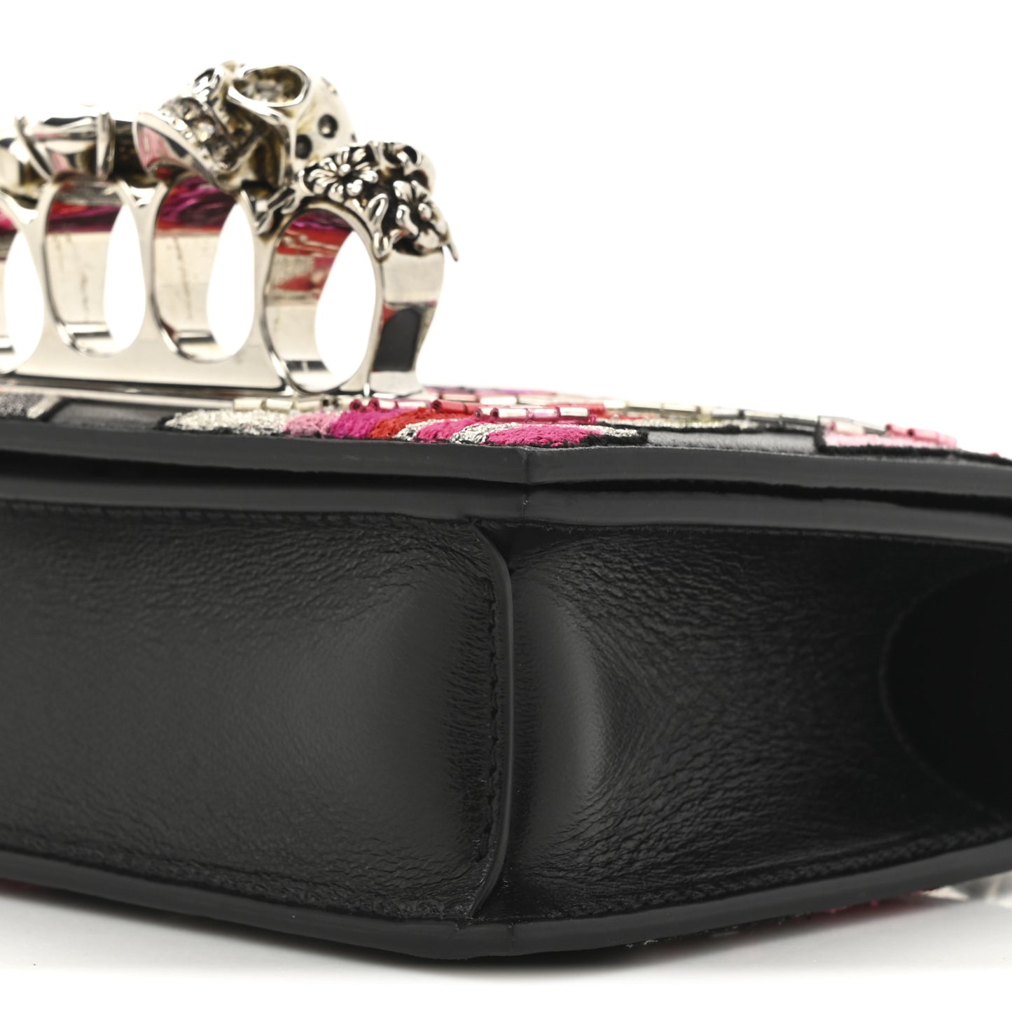 Calfskin Beaded Embroidered Solarised Orchid Mini Jeweled Knuckle Satchel Black Multicolor