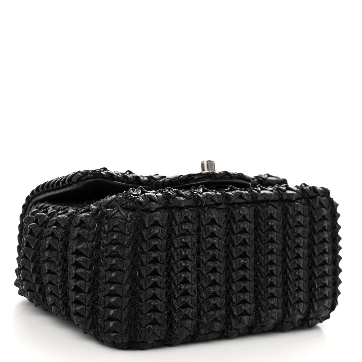 Lambskin Crochet Embroidered Small Flap Black