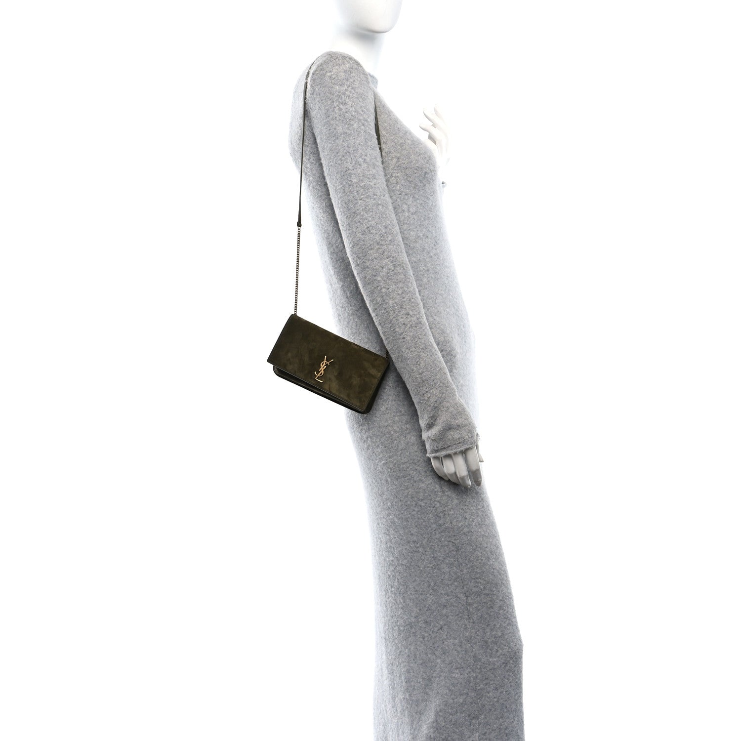 Saint Laurent Suede Monogram Phone Holder Crossbody Loden Green 2 of 13