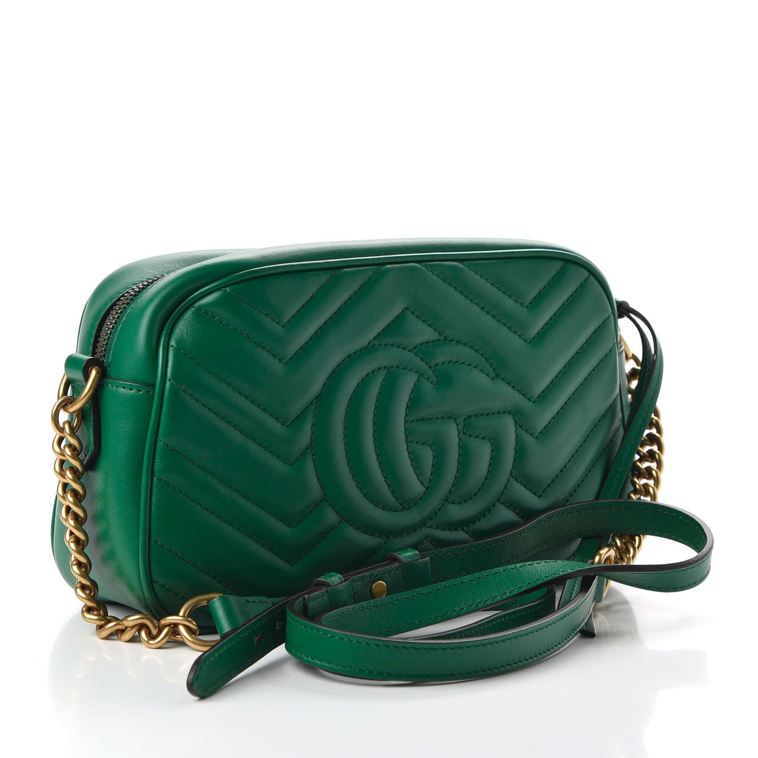 Gucci Calfskin Matelasse Small GG Marmont Chain Shoulder Bag Emerald Green 3 of 10