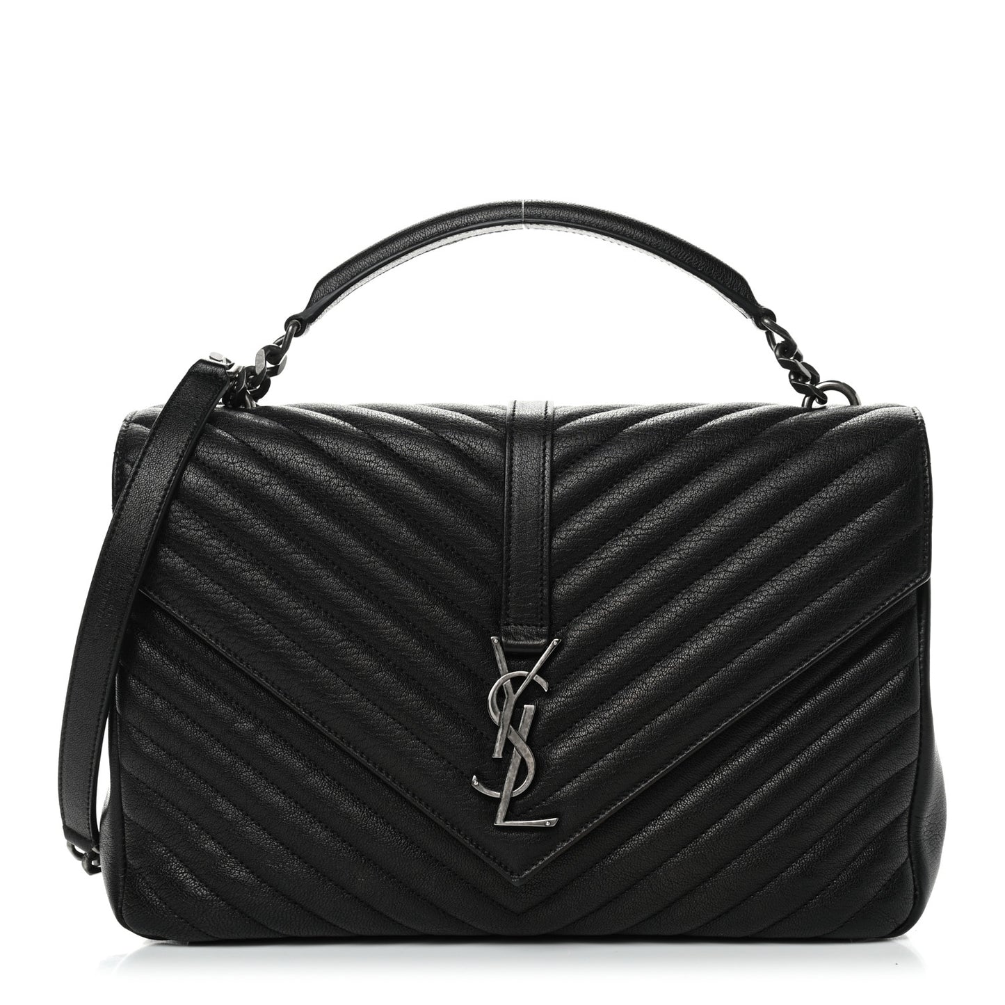 Sheepskin Matelasse Chevron Monogram Large College Satchel Black