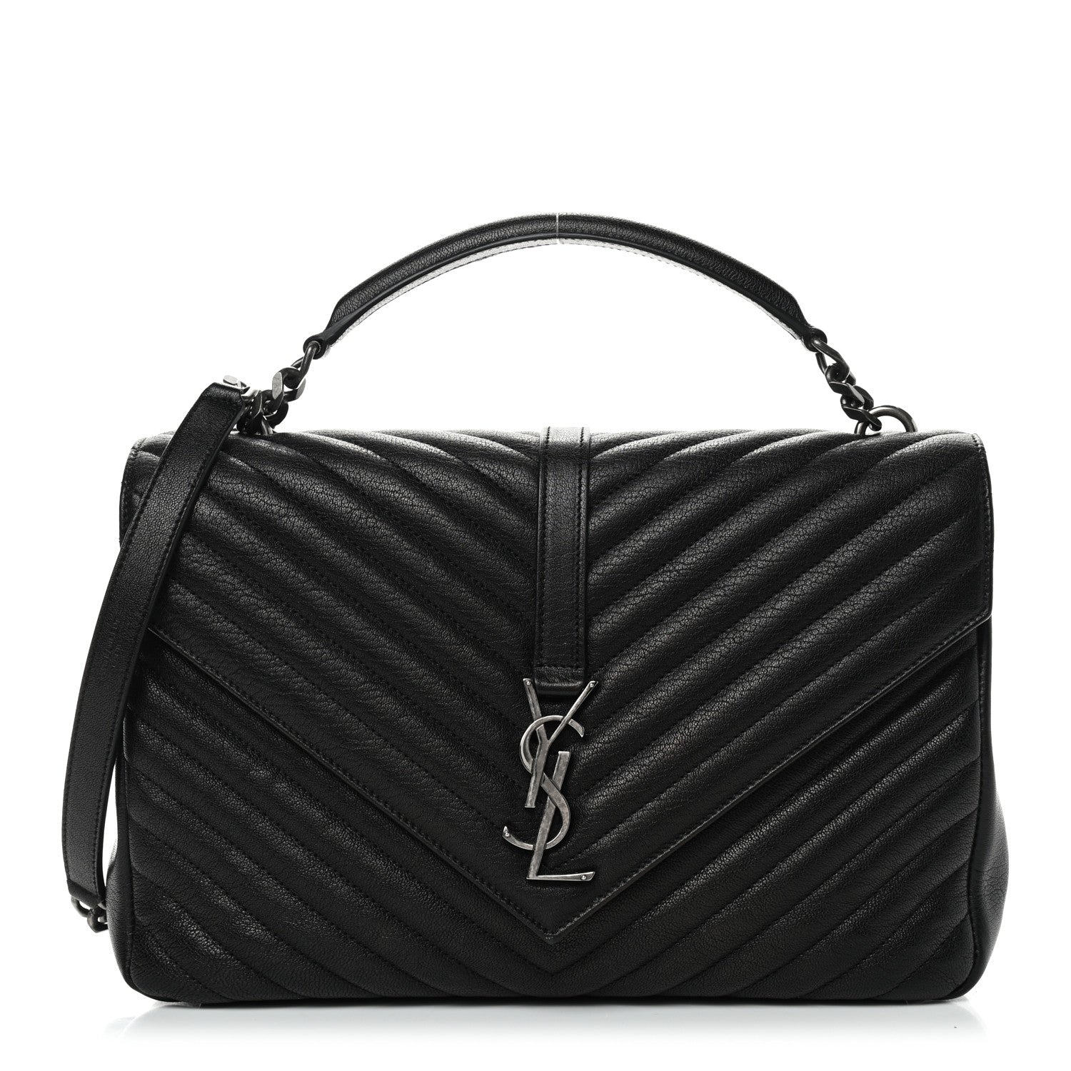 Saint Laurent Sheepskin Matelasse Chevron Monogram Large College Satchel Black 1 of 8