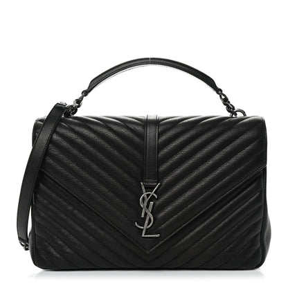 Saint Laurent Sheepskin Matelasse Chevron Monogram Large College Satchel Black 1 of 8