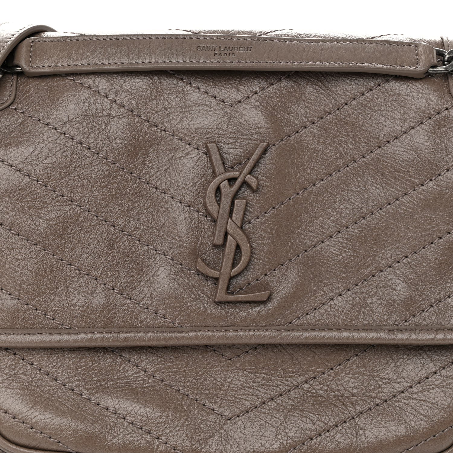 Saint Laurent Crinkled Calfskin Matelasse Monogram Medium Niki Chain Satchel Fog 7 of 9