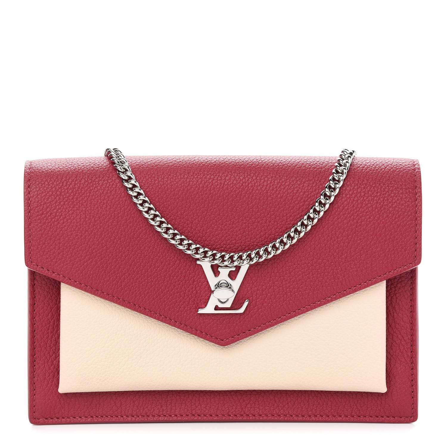 Louis Vuitton Calfskin My Lockme Chain Pochette Lie De Vin Etain Creme 1 of 7