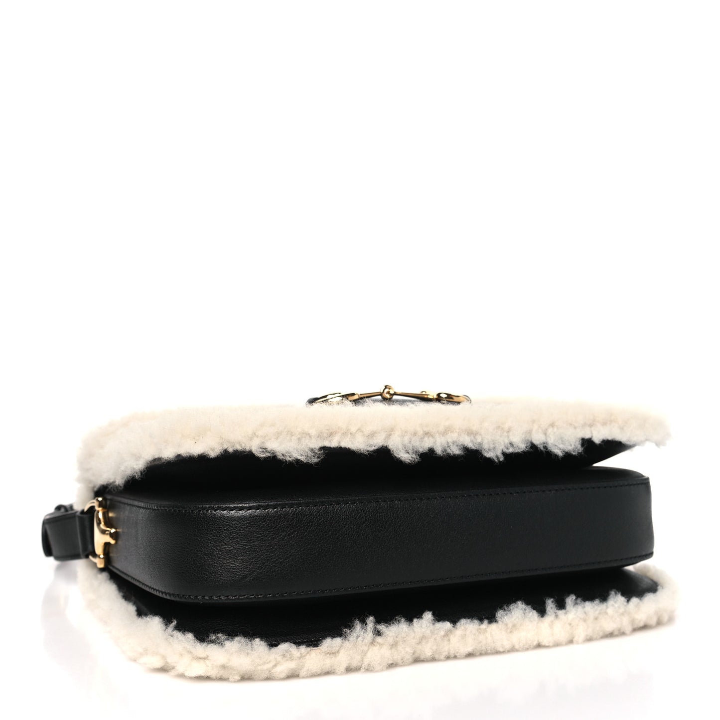 Sakai Be Green Calfskin Shearling Horsebit 1955 Shoulder Bag Black