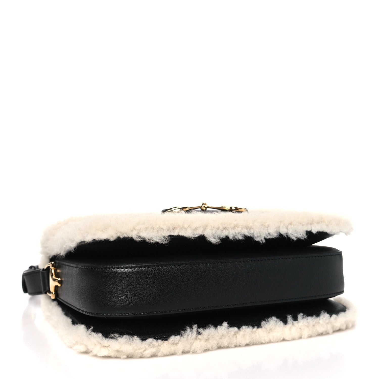 Gucci Sakai Be Green Calfskin Shearling Horsebit 1955 Shoulder Bag Black 4 of 10