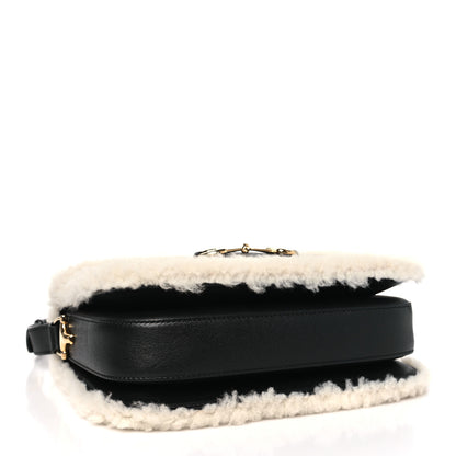 Gucci Sakai Be Green Calfskin Shearling Horsebit 1955 Shoulder Bag Black 4 of 10