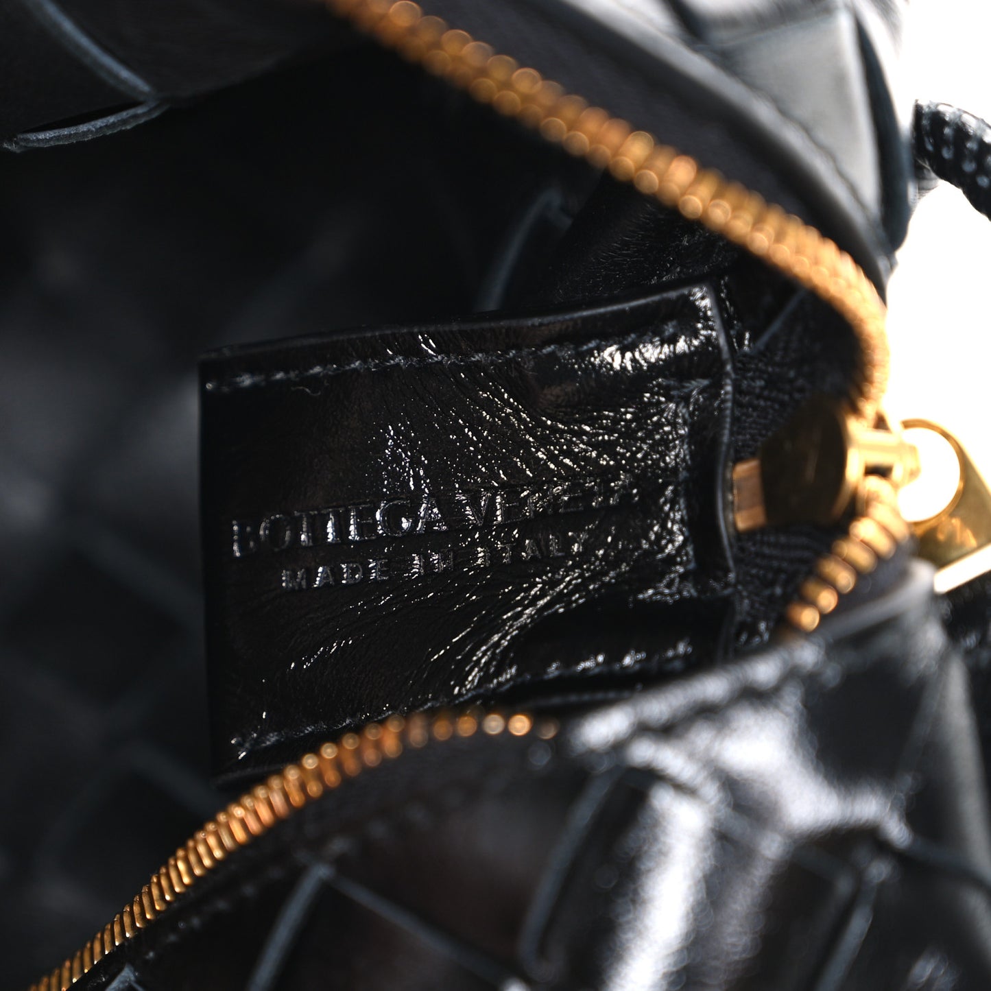 Polished Nappa Intrecciato Metallic Knot Mini Loop Camera Bag Black