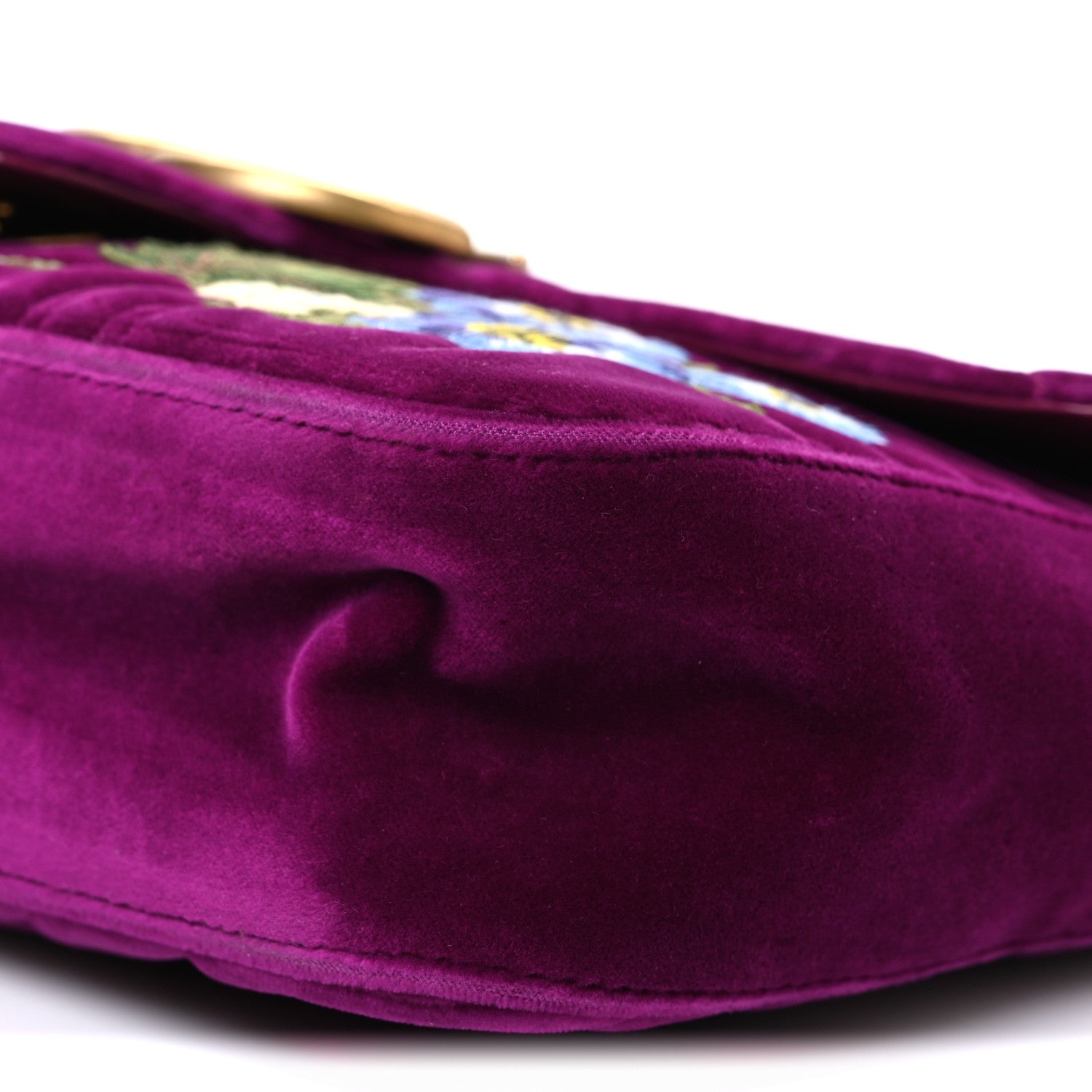 Gucci Velvet Matelasse Loved Embroidered Medium GG Marmont Shoulder Bag Fuchsia Violet Cyclamen 10 of 10