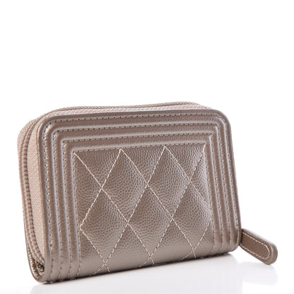 Chanel Caviar Quilted Boy Zip Around Coin Purse Wallet Light Gold 3 of 8