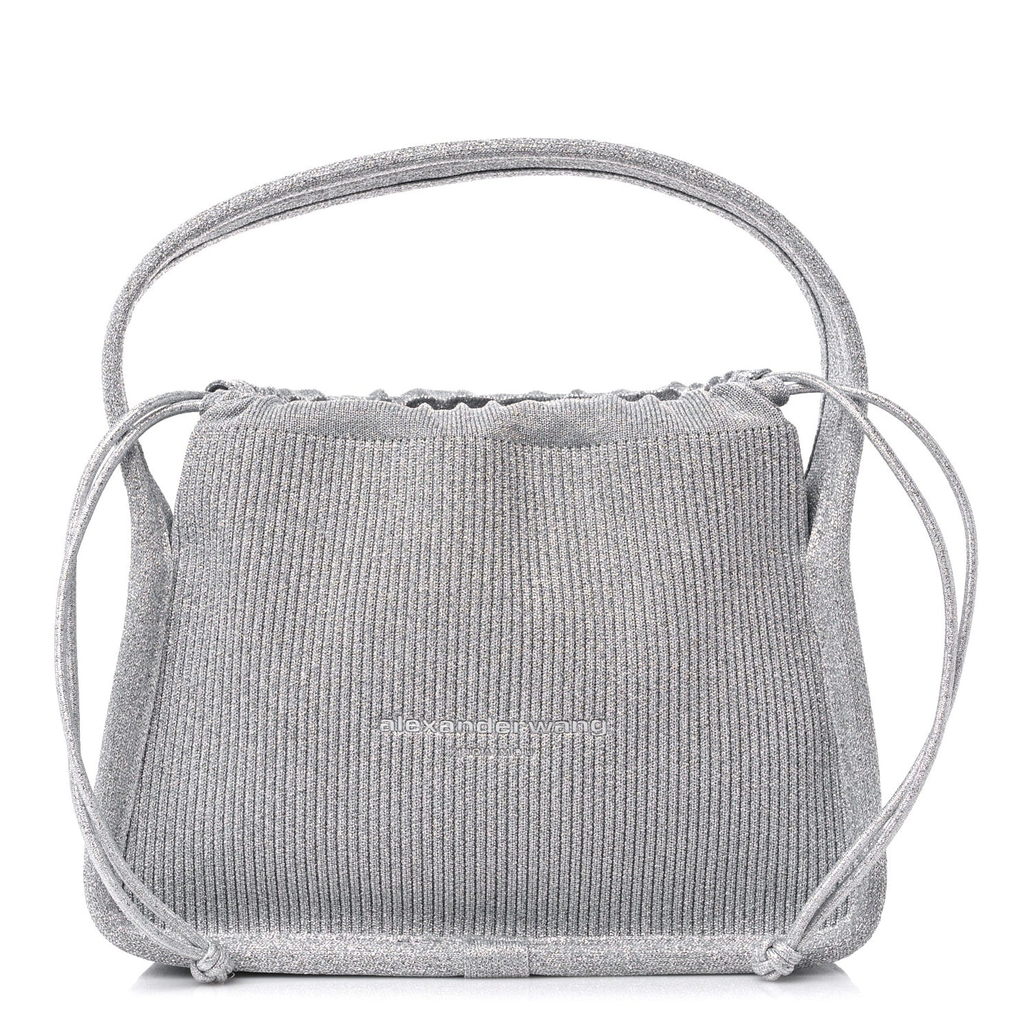 Metallic Ribbed Knit Small Ryan Bag Silver