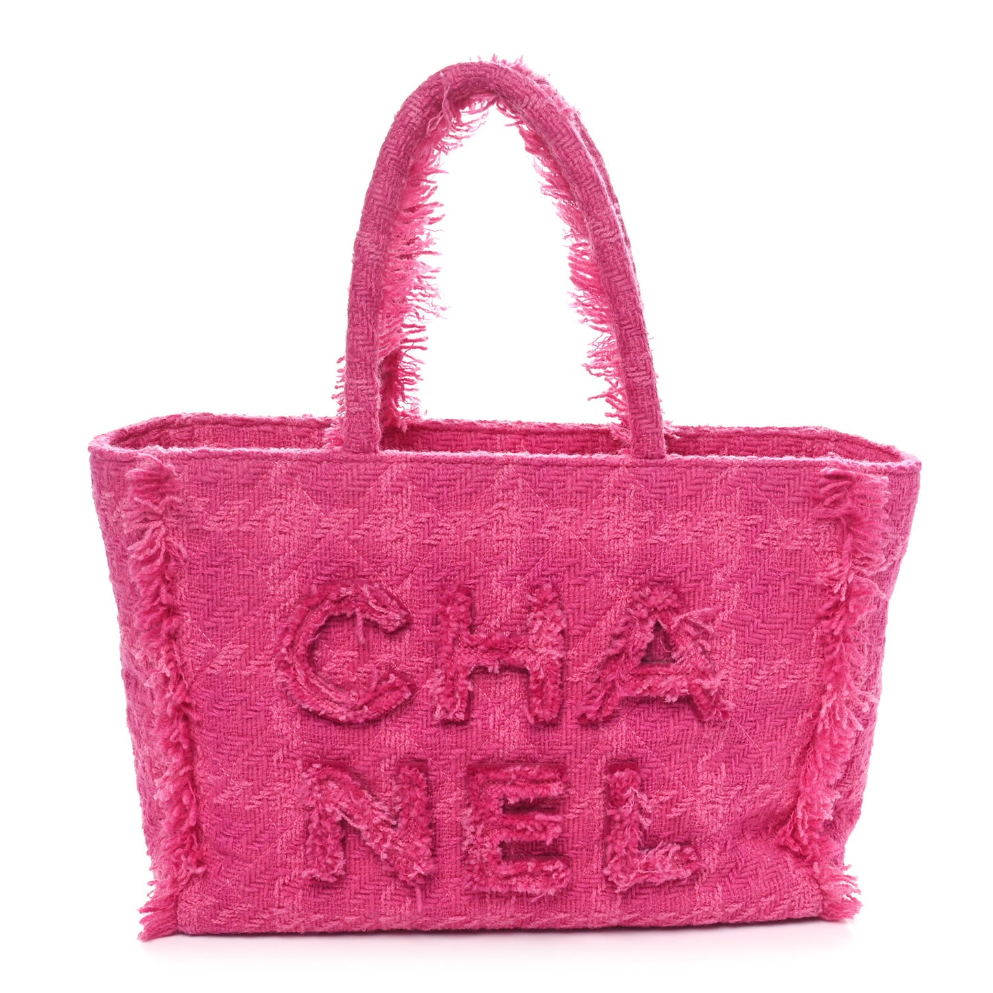 Wool Tweed Medium Zipped Shopping Tote Pink