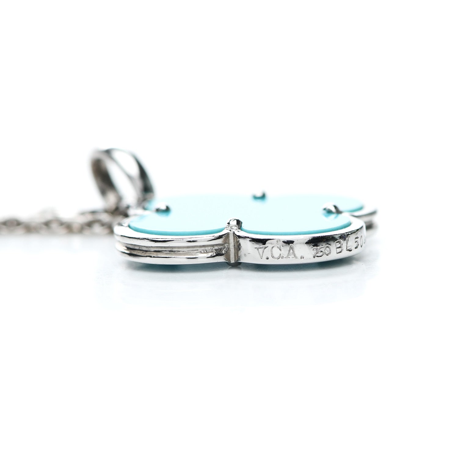 Van Cleef & Arpels 18K White Gold Turquoise Magic Alhambra Necklace 4 of 8