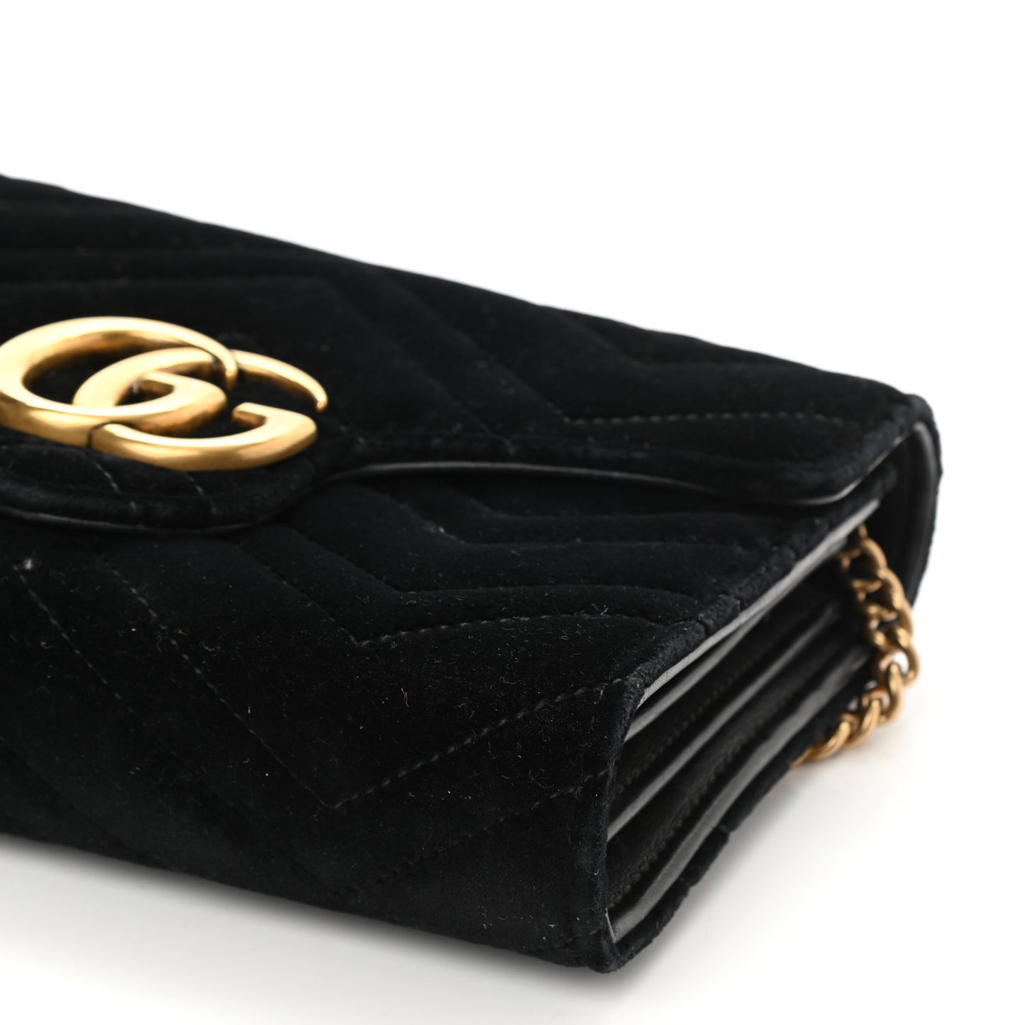 Velvet Matelasse GG Marmont Chain Wallet Black