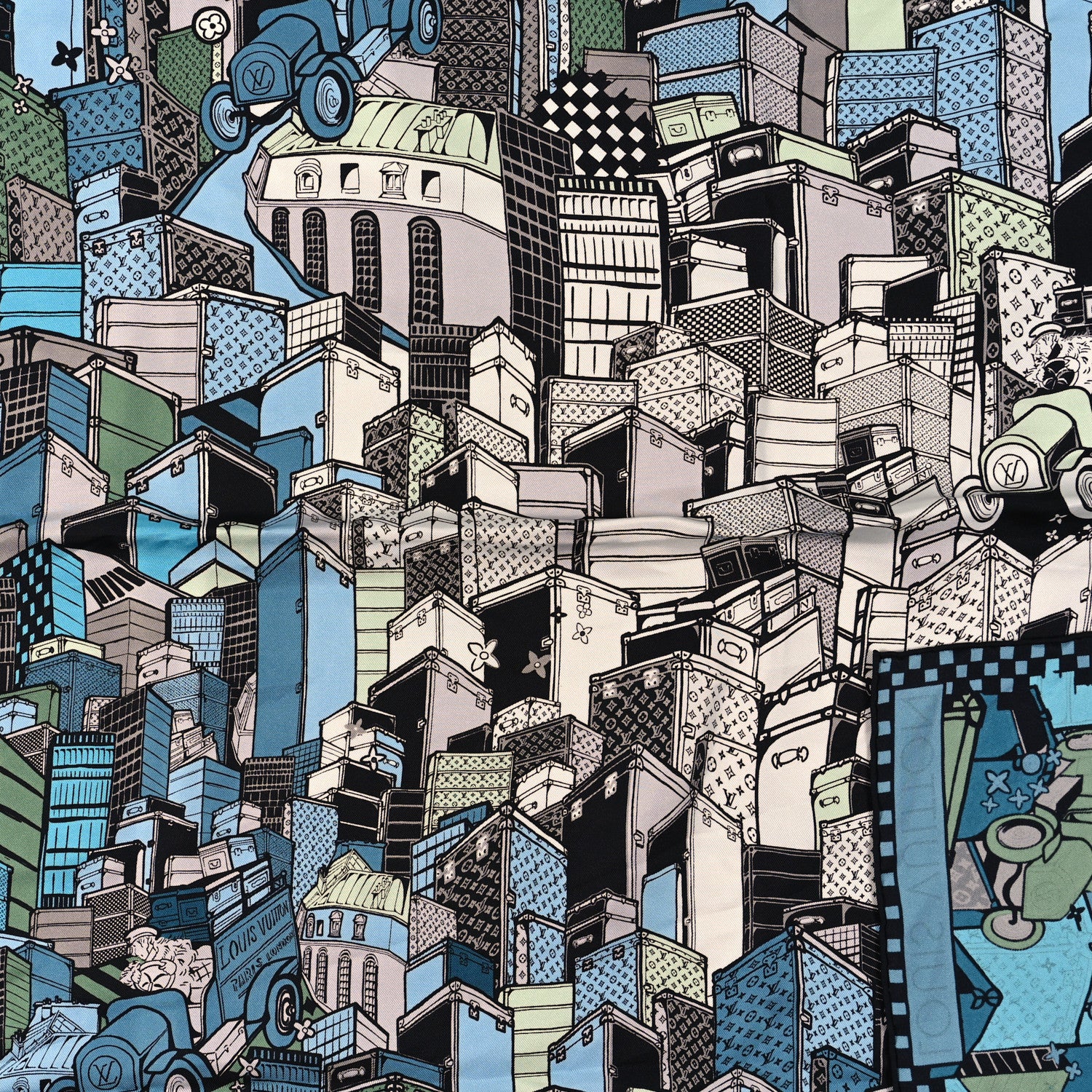Louis Vuitton Silk Carre Downtown Square Scarf Blue 2 of 4