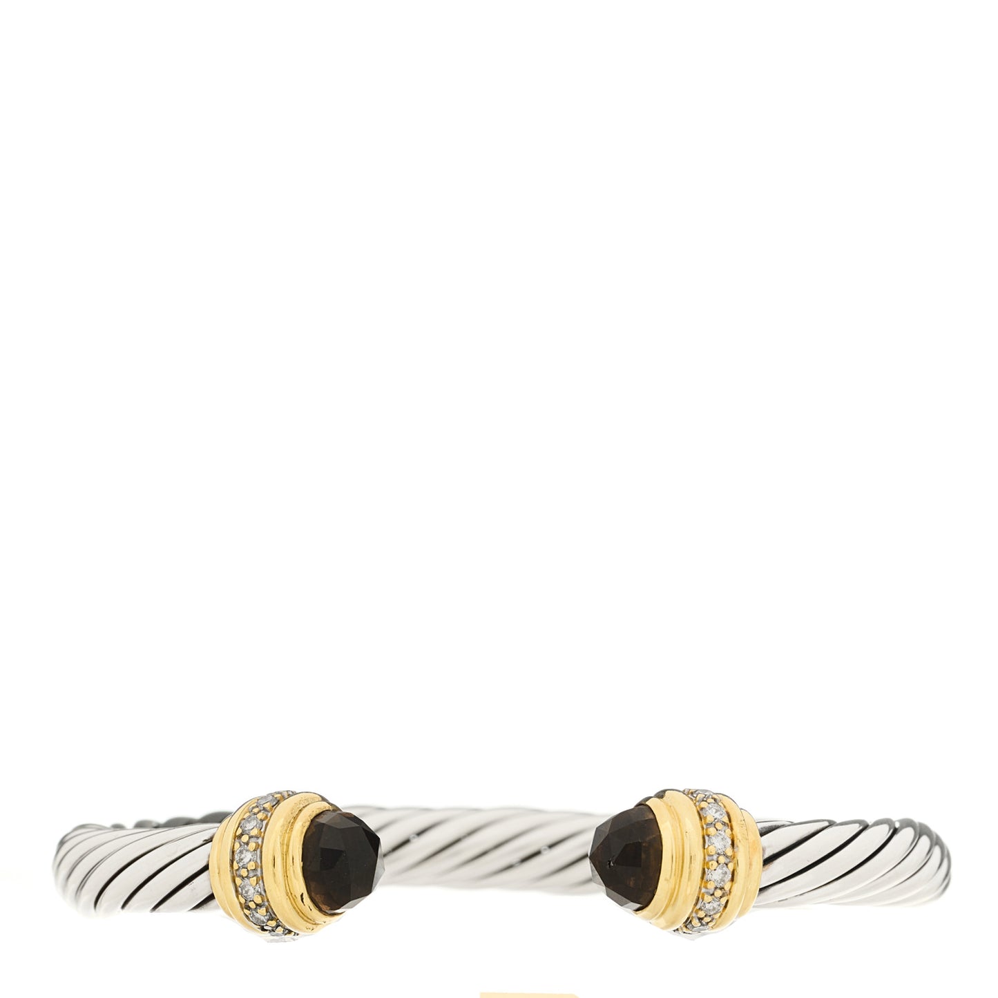Sterling Silver 18K Yellow Gold Diamond Smoky Quartz 7mm Cable Classics Bracelet