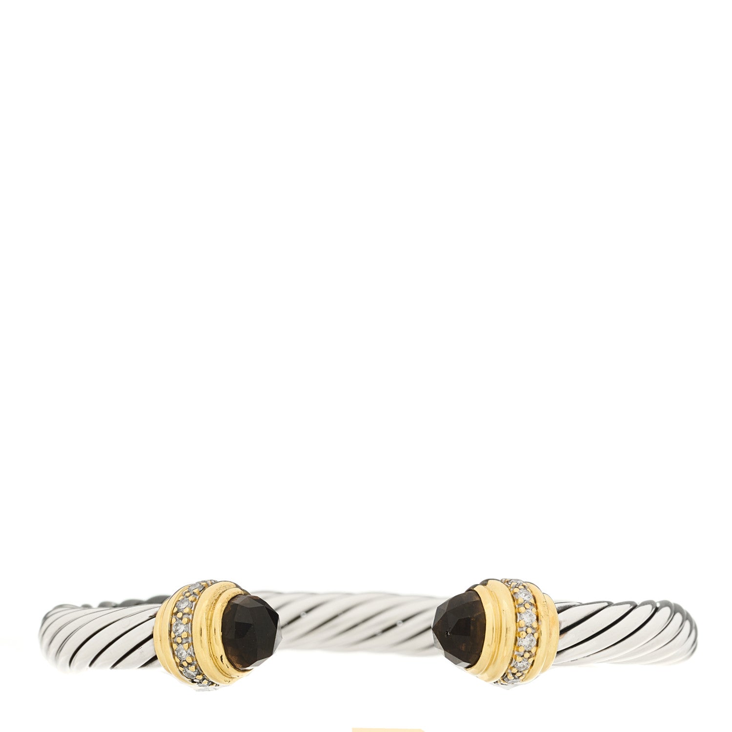 David Yurman Sterling Silver 18K Yellow Gold Diamond Smoky Quartz 7mm Cable Classics Bracelet 1 of 4