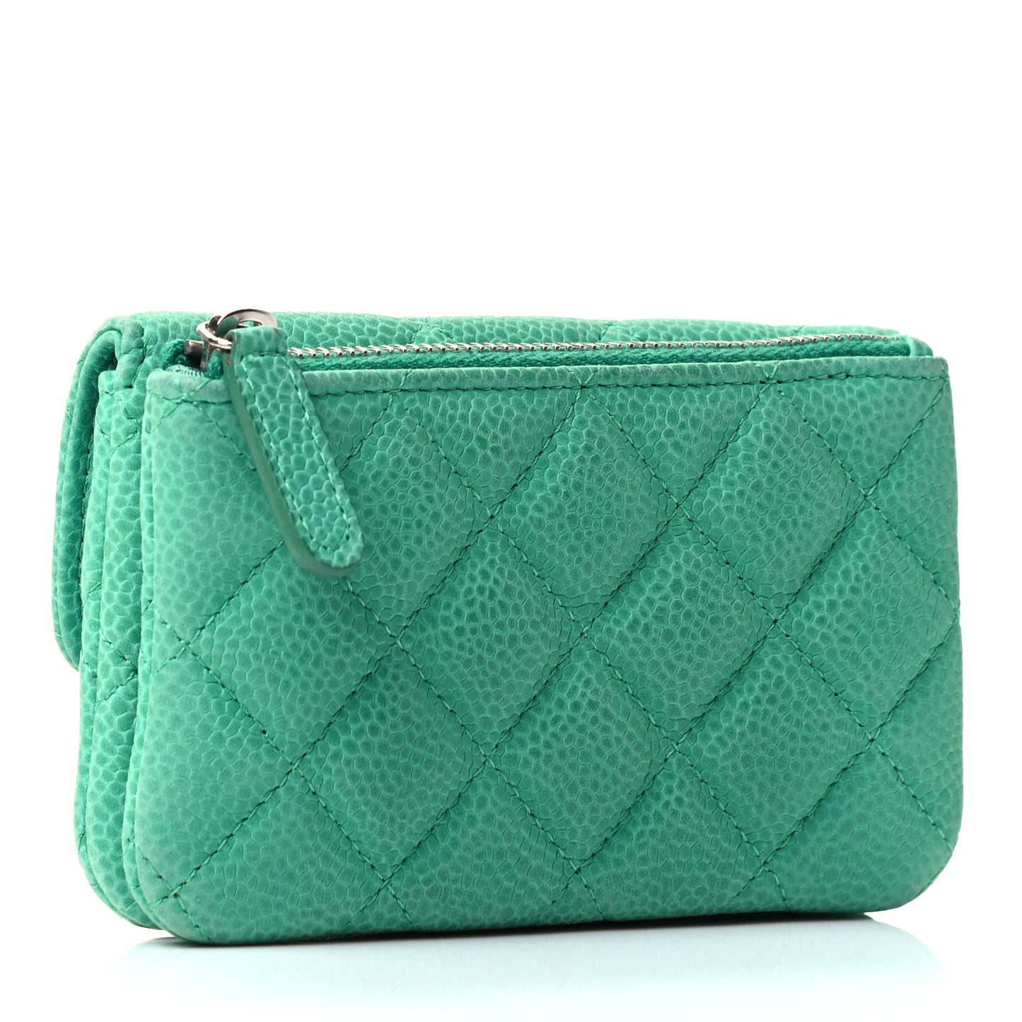 Iridescent Caviar Quilted CC Card Holder Green